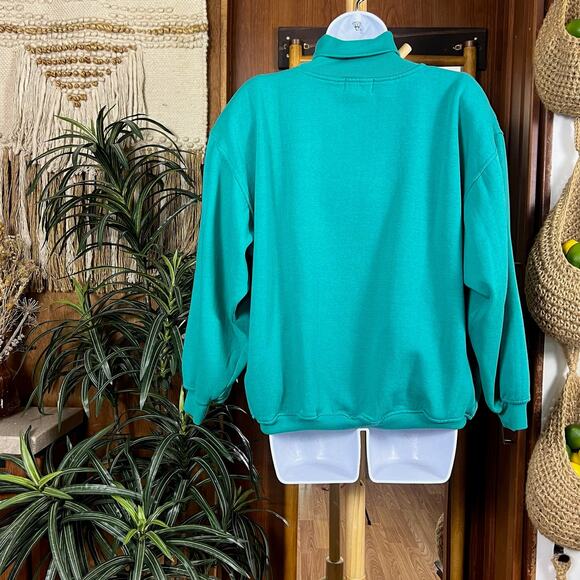 Vintage Nordstrom Lingerie Teal Mock Neck Sweatshirt L | Embroidered Crest Korea - Picture 2 of 13